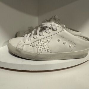 Golden Goose White Sneakers sabot faux pearl- embellished leather slip on.